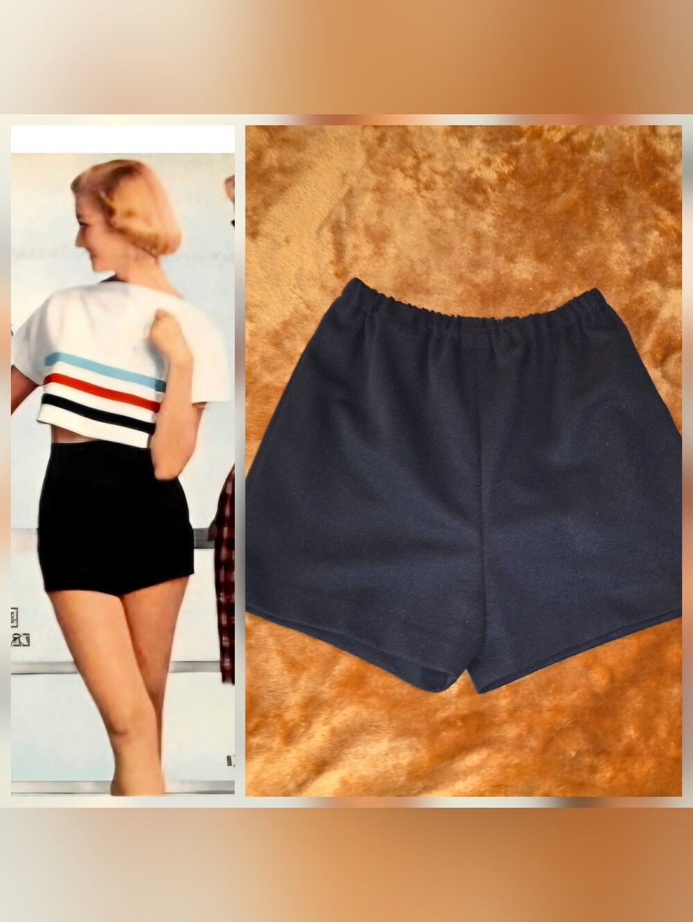 Vintage 1950s 1960s Black Pull On High Waisted Shorts Hot Pants